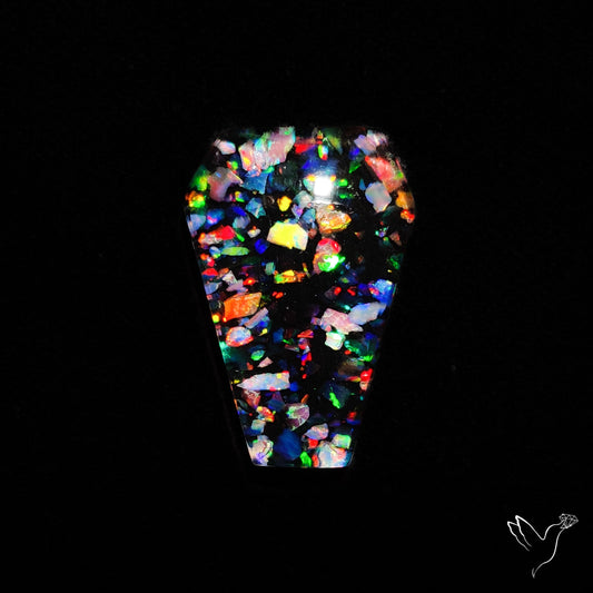 Crushed Aurora Opal Inlay With Himalayan Quartz Doublet Coffin