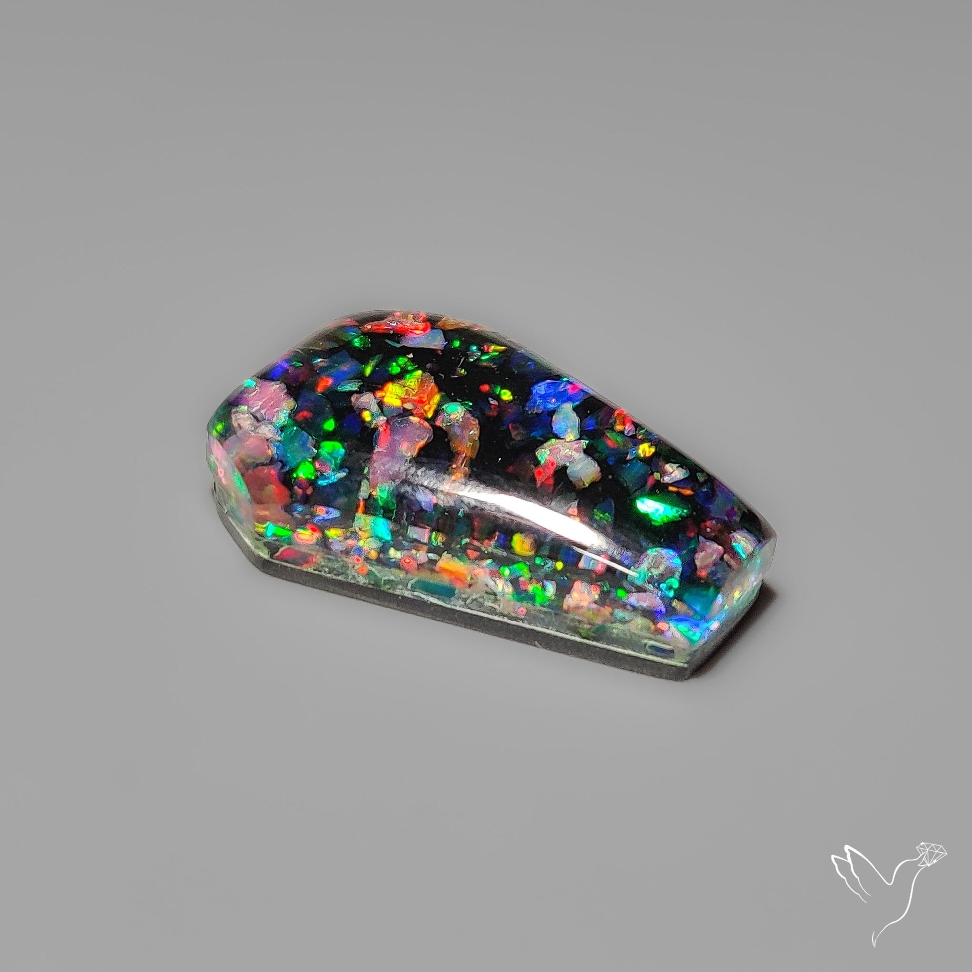 Crushed Aurora Opal Inlay With Himalayan Quartz Doublet Coffin