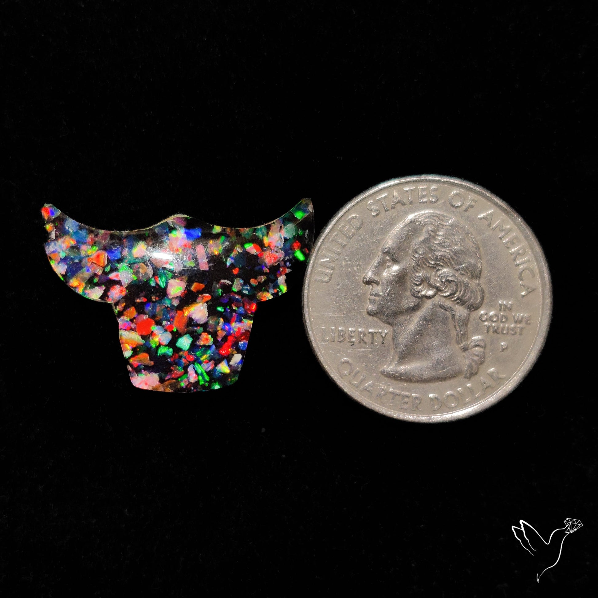 Crushed Aurora Opal Inlay With Himalayan Quartz Doublet Bull Face Carving