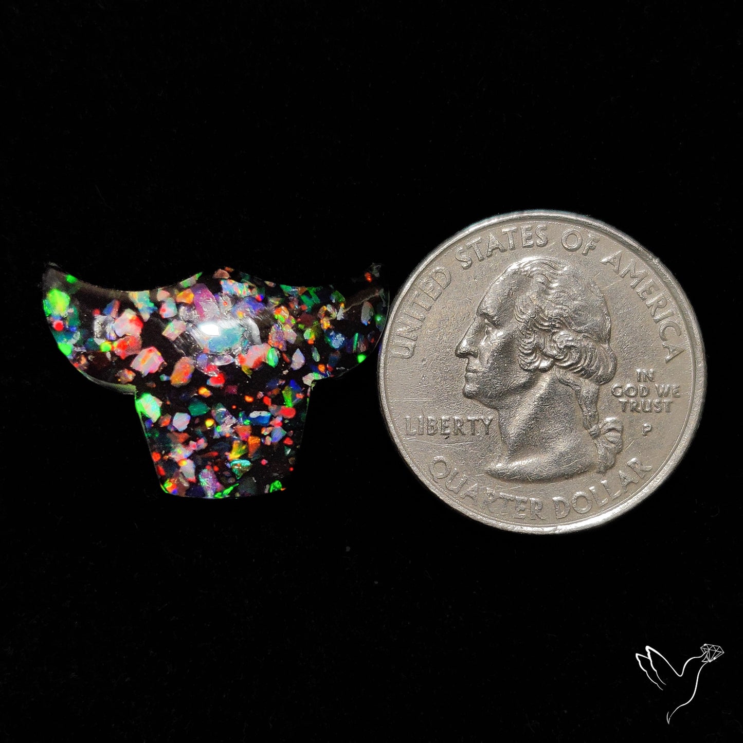 Crushed Aurora Opal Inlay With Himalayan Quartz Doublet Bull Face Carving