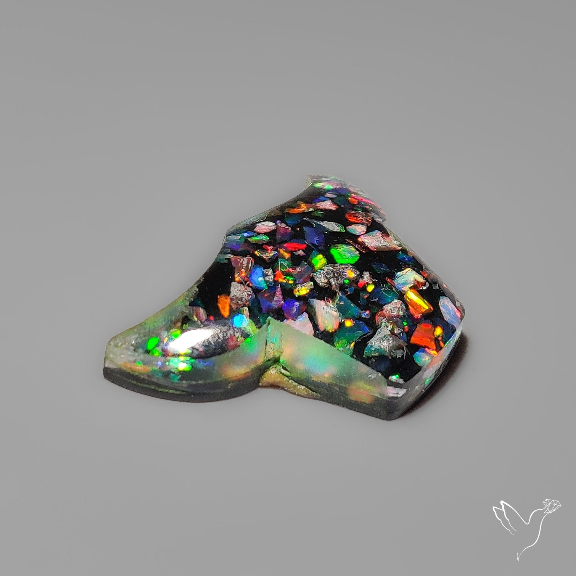Crushed Aurora Opal Inlay With Himalayan Quartz Doublet Bull Face Carving