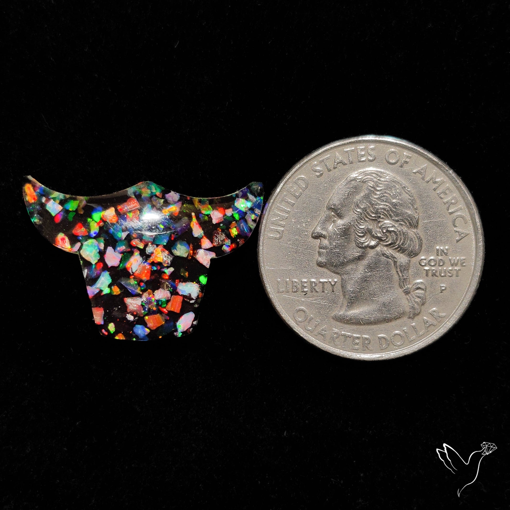 Crushed Aurora Opal Inlay With Himalayan Quartz Doublet Bull Face Carving