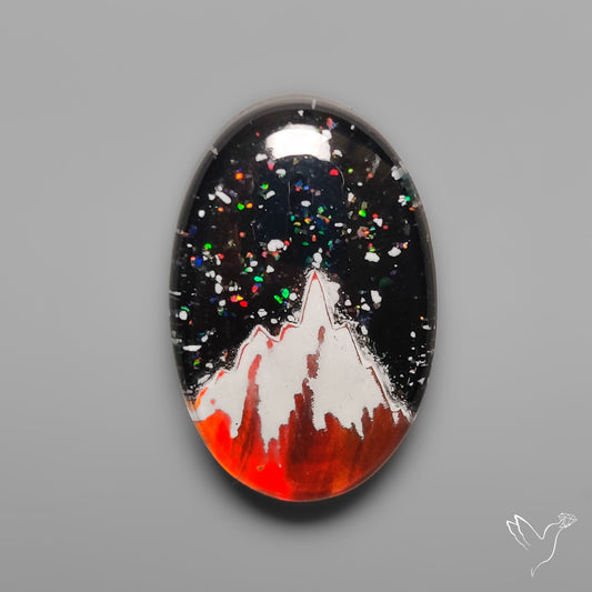Snow Laden Mountain Artistic Inlay Doublet Cabochon