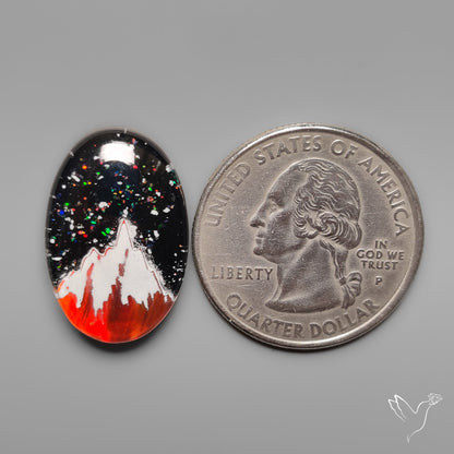 Snow Laden Mountain Artistic Inlay Doublet Cabochon