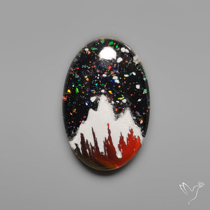Snow Laden Mountain Artistic Inlay Doublet Cabochon