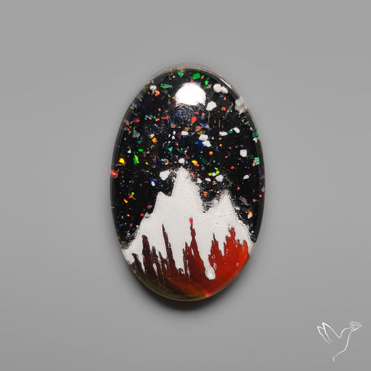 Snow Laden Mountain Artistic Inlay Doublet Cabochon