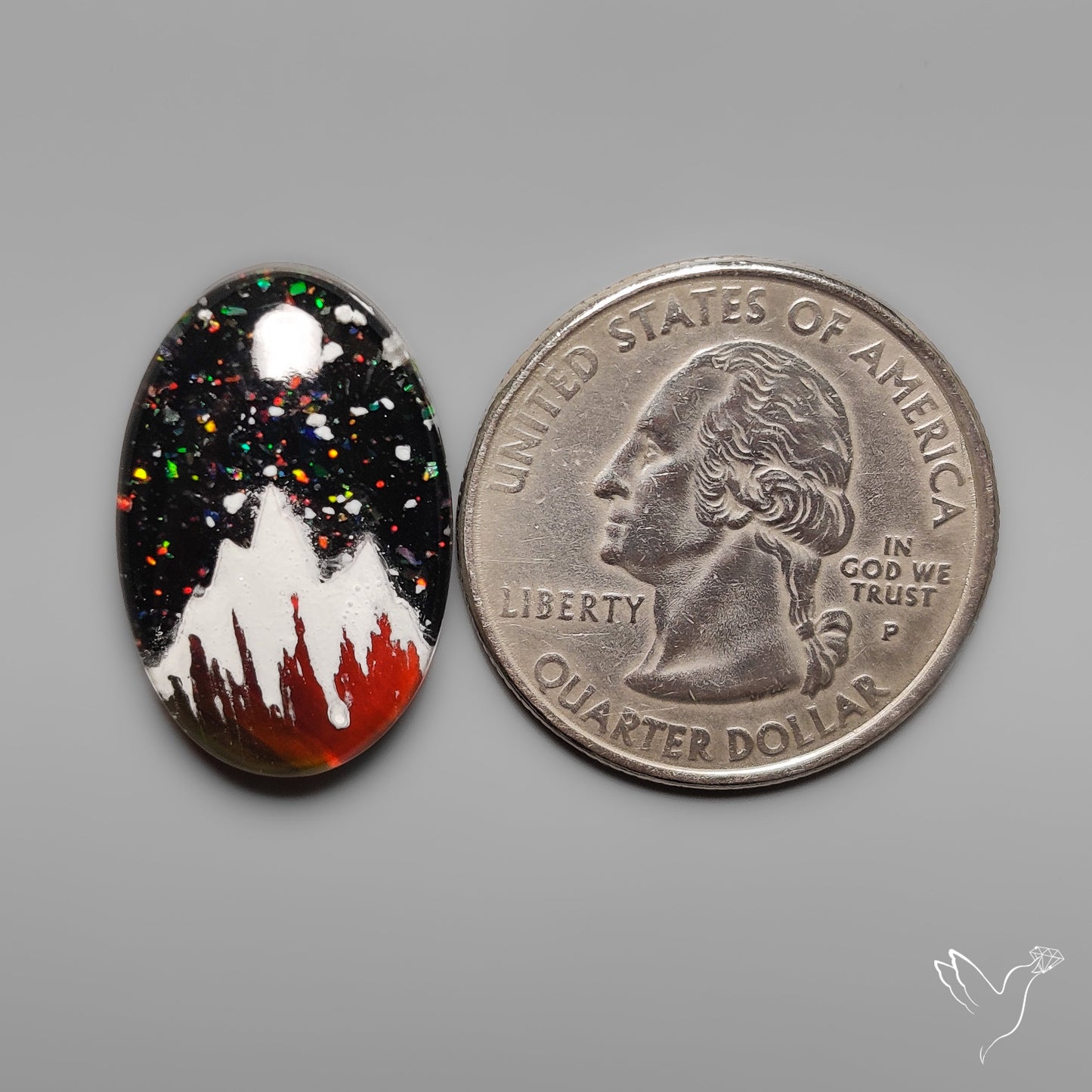 Snow Laden Mountain Artistic Inlay Doublet Cabochon