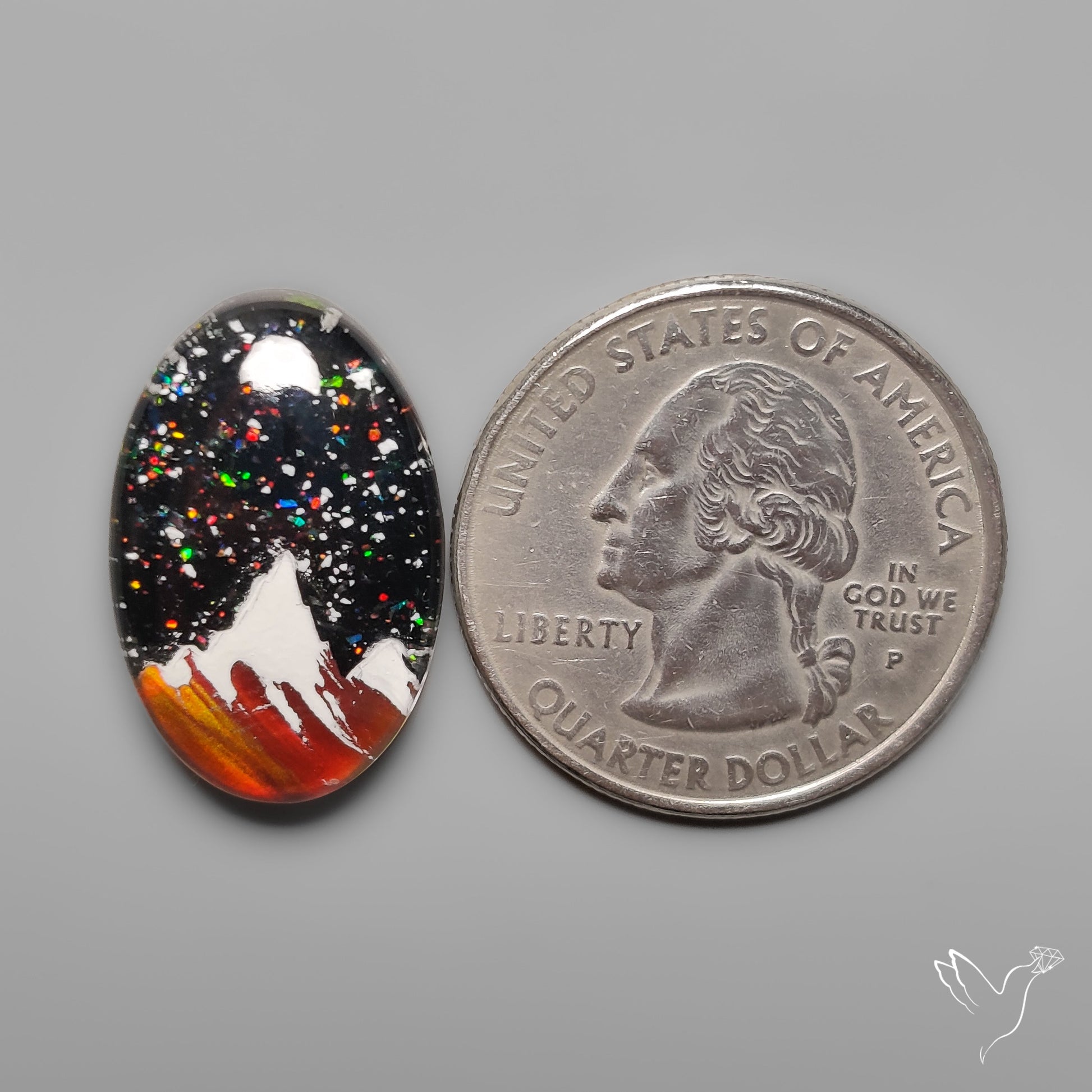 Snow Laden Mountain Artistic Inlay Doublet Cabochon