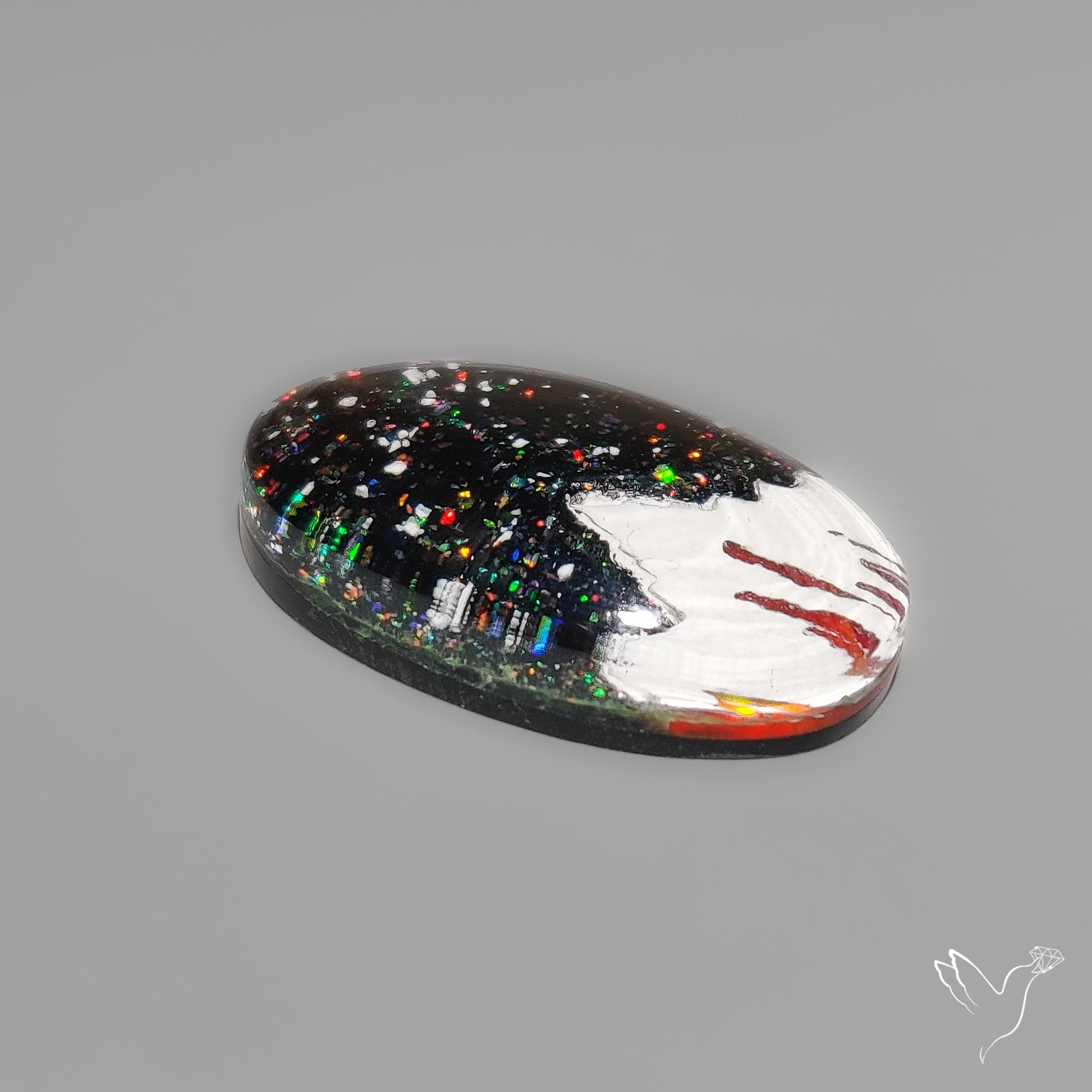 Snow Laden Mountain Artistic Inlay Doublet Cabochon