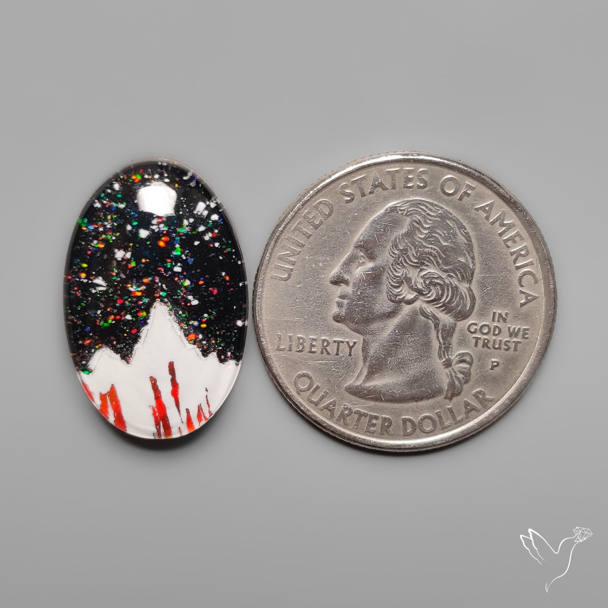 Snow Laden Mountain Artistic Inlay Doublet Cabochon