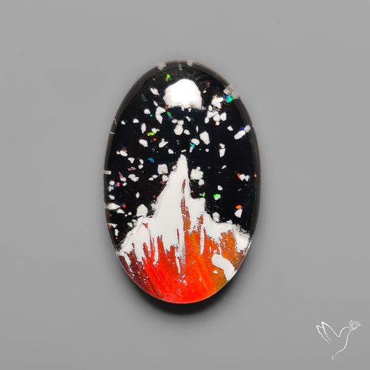 Snow Laden Mountain Artistic Inlay Doublet Cabochon
