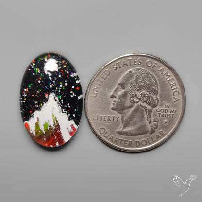 Snow Laden Mountain Artistic Inlay Doublet Cabochon