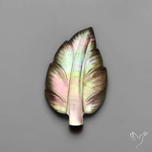 Himalayan Quartz Leaf Carving With Black Mother Of Pearl Doublet