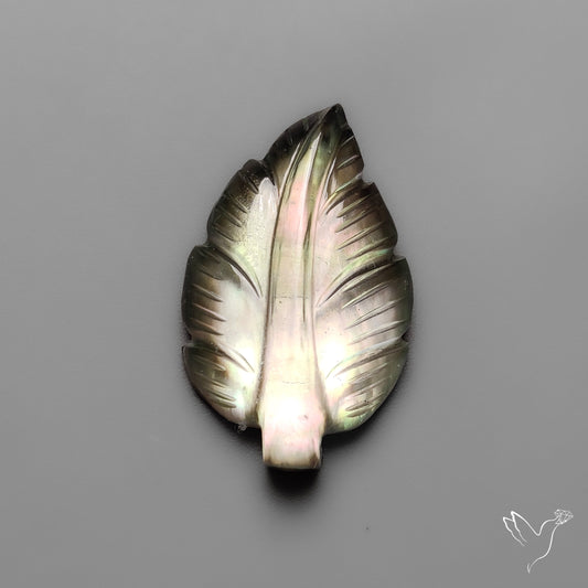 Himalayan Quartz Leaf Carving With Black Mother Of Pearl Doublet