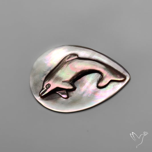 Black Mother Of Pearl Dolphin Carving