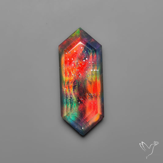 Step Cut Aurora Opal Doublet with 925 Sterline Silver Sparkle inlay