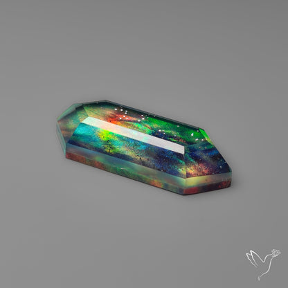 Step Cut Aurora Opal Doublet with 925 Sterline Silver Sparkle inlay