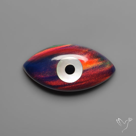 Mother Of Pearl Inlay Aurora Opal Evil Eye Carving