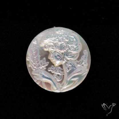 Mother Of Pearl Woman Cameo with Flowers Carving