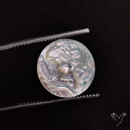 Mother Of Pearl Woman Cameo with Flowers Carving