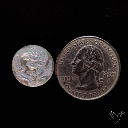 Mother Of Pearl Woman Cameo with Flowers Carving