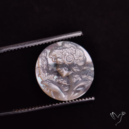 Mother Of Pearl Woman Cameo with Flowers Carving