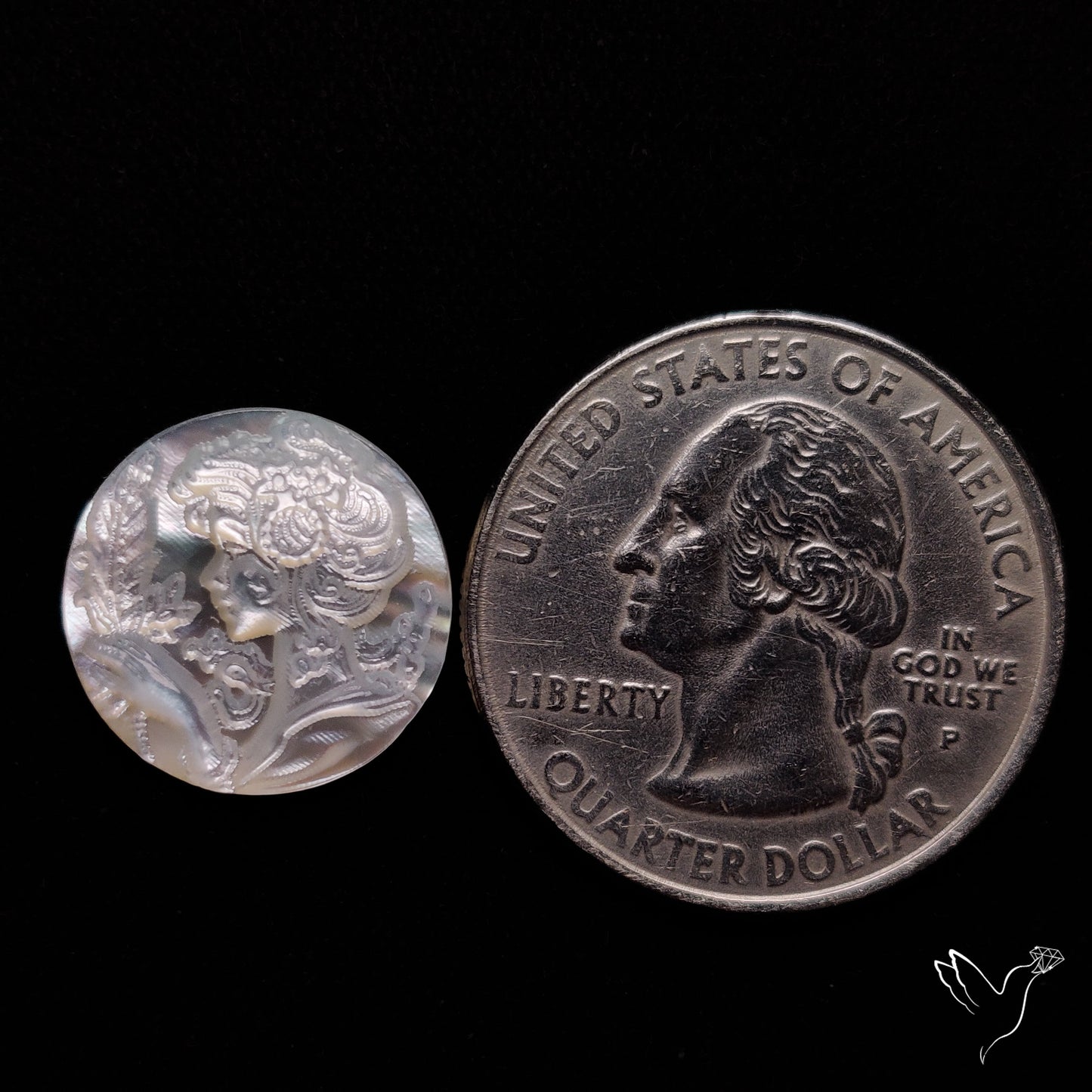 Mother Of Pearl Woman Cameo with Flowers Carving