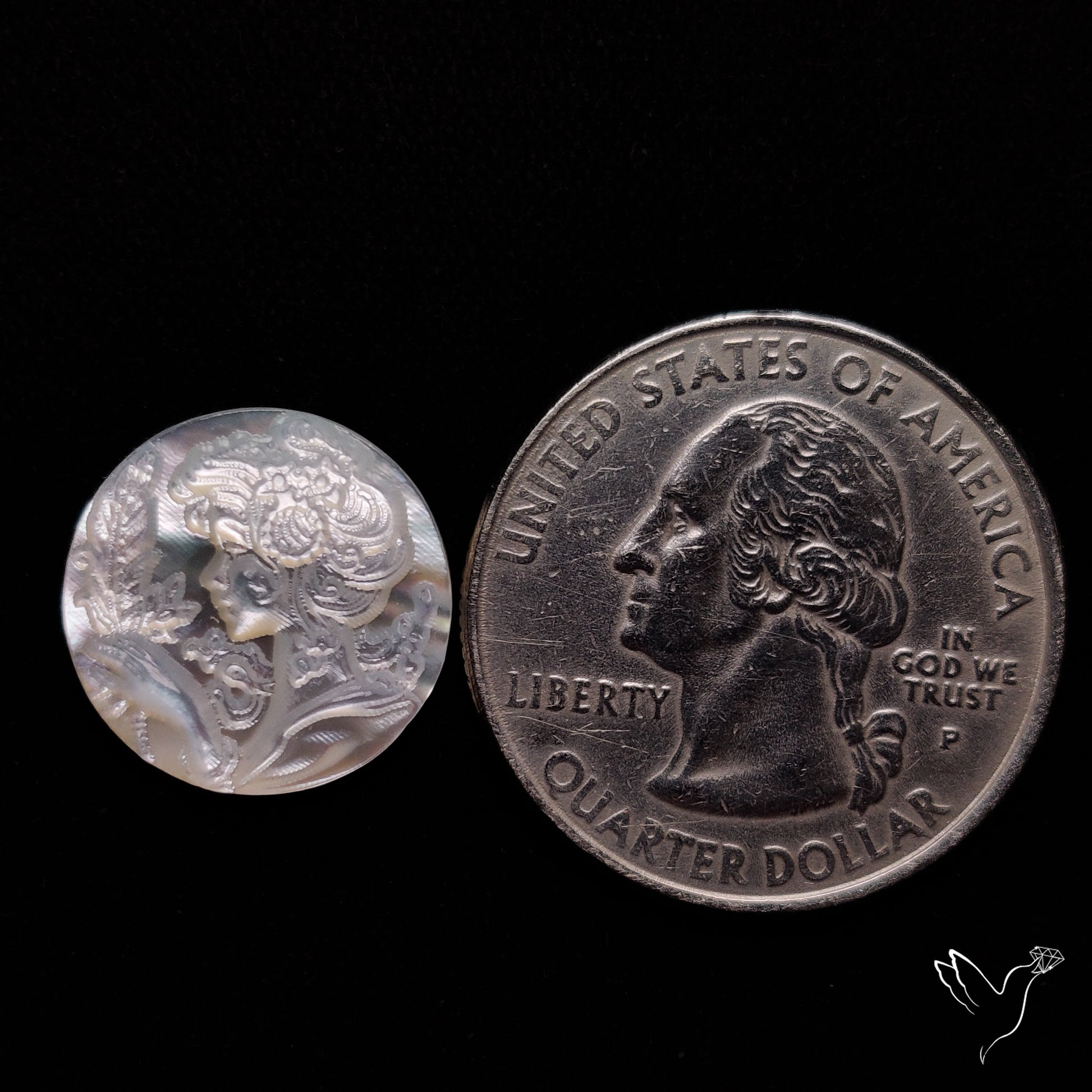 Mother Of Pearl Woman Cameo with Flowers Carving