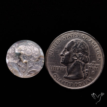 Mother Of Pearl Woman Cameo with Flowers Carving