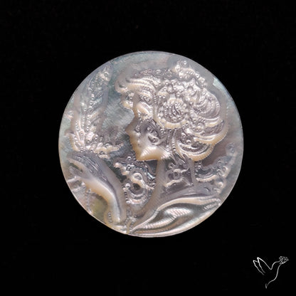 Mother Of Pearl Woman Cameo with Flowers Carving