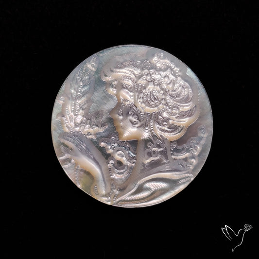 Mother Of Pearl Woman Cameo with Flowers Carving