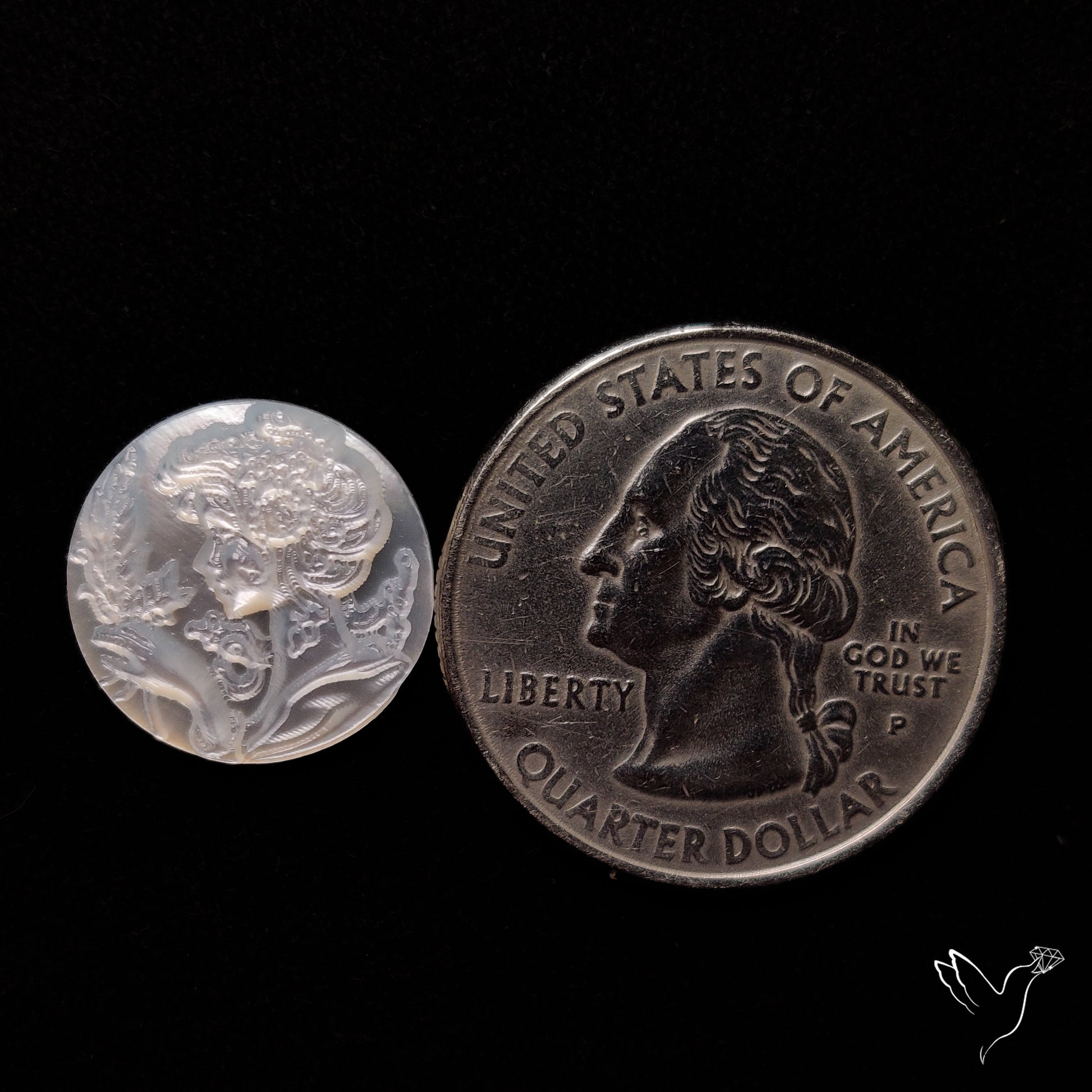 Mother Of Pearl Woman Cameo with Flowers Carving