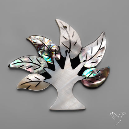 Mother Of Pearl And Abalone Shell Inlay Tree Carving Art