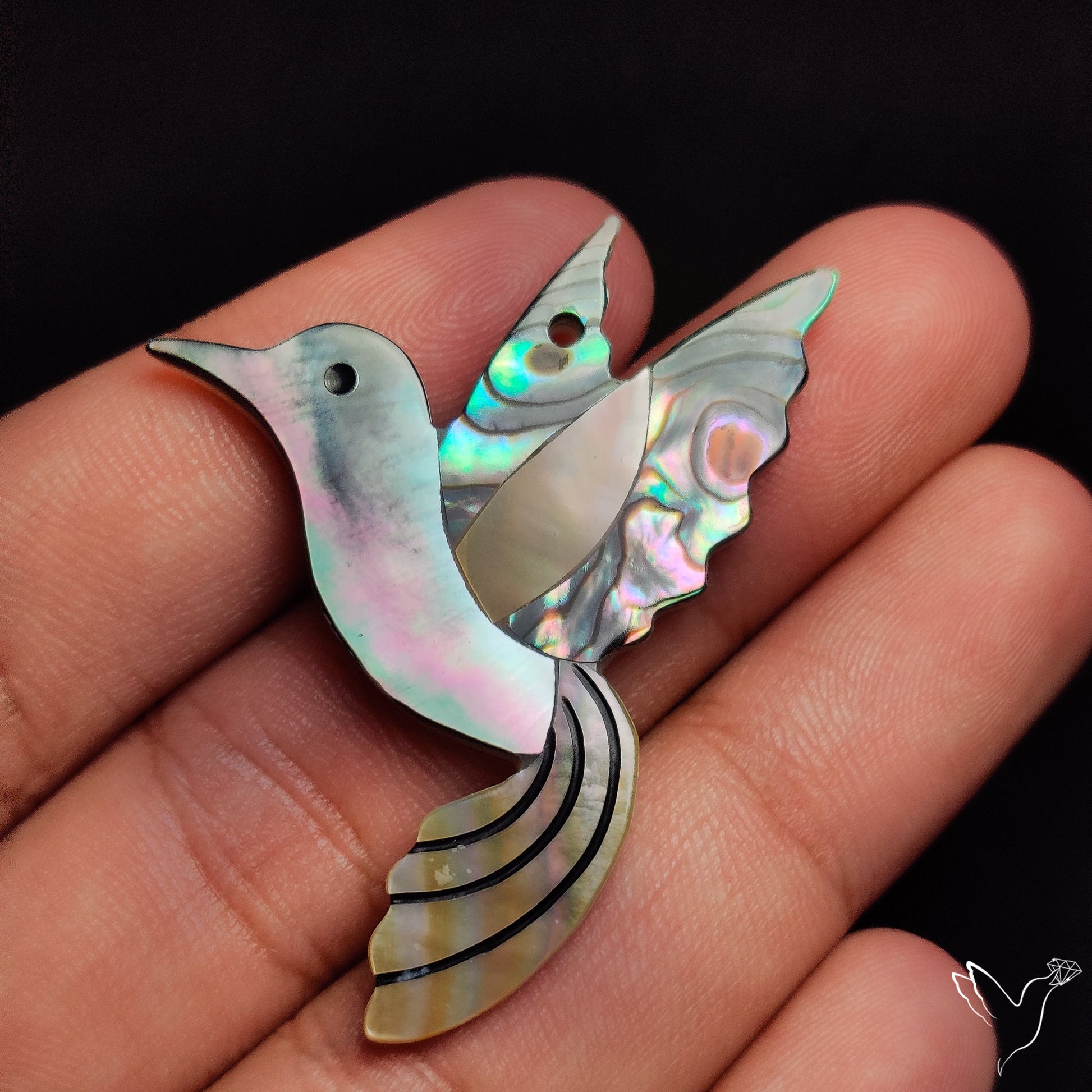 Mother Of Pearl And Abalone Shell Inlay Bird Carving