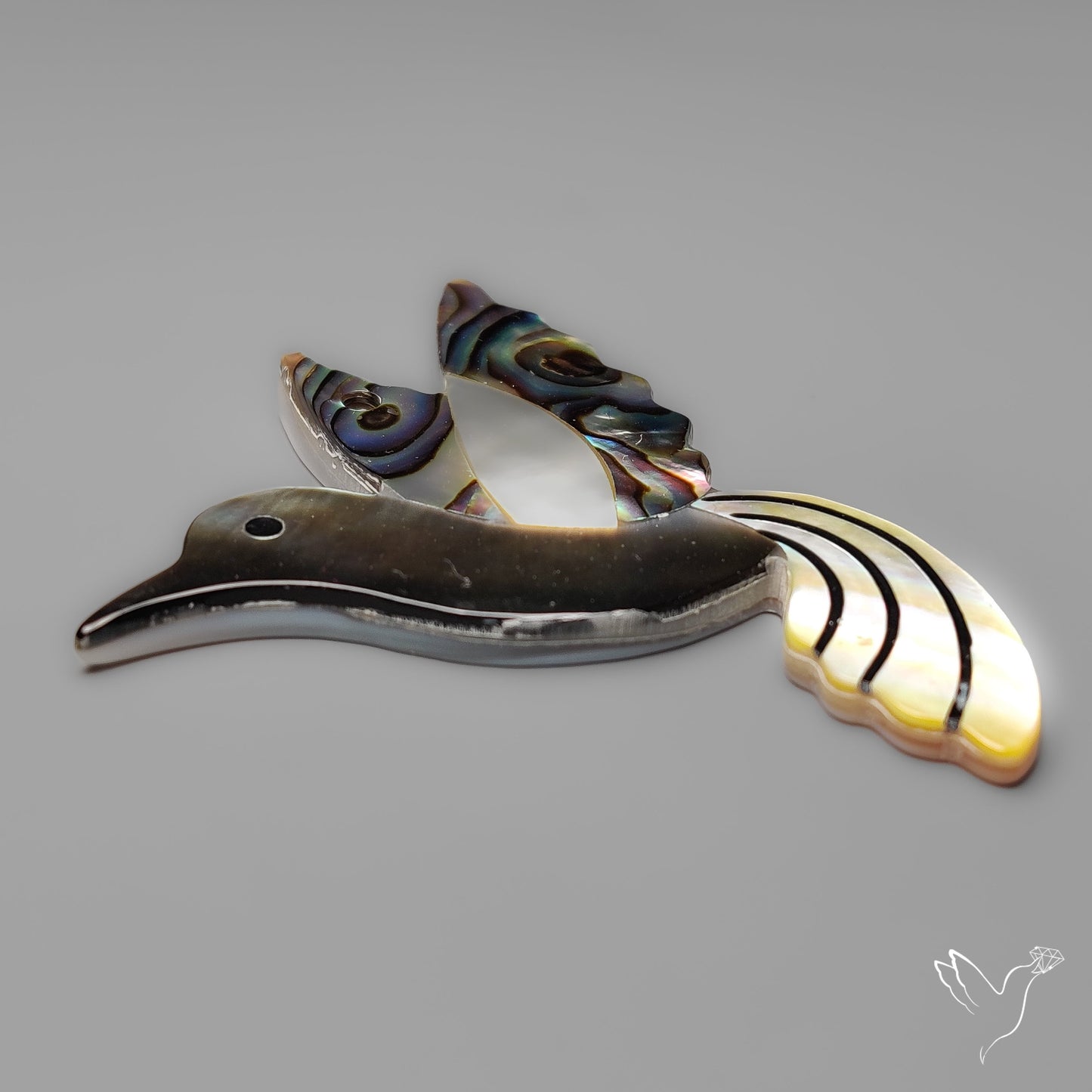 Mother Of Pearl And Abalone Shell Inlay Bird Carving