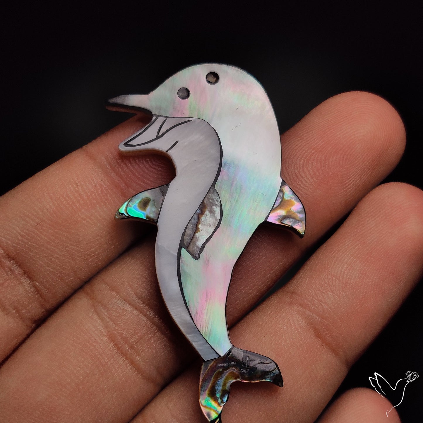 Mother Of Pearl And Abalone Shell Inlay Dolphin Carving