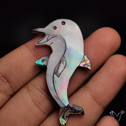 Mother Of Pearl And Abalone Shell Inlay Dolphin Carving
