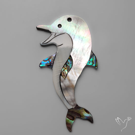 Mother Of Pearl And Abalone Shell Inlay Dolphin Carving