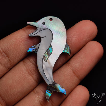 Mother Of Pearl And Abalone Shell Inlay Dolphin Carving