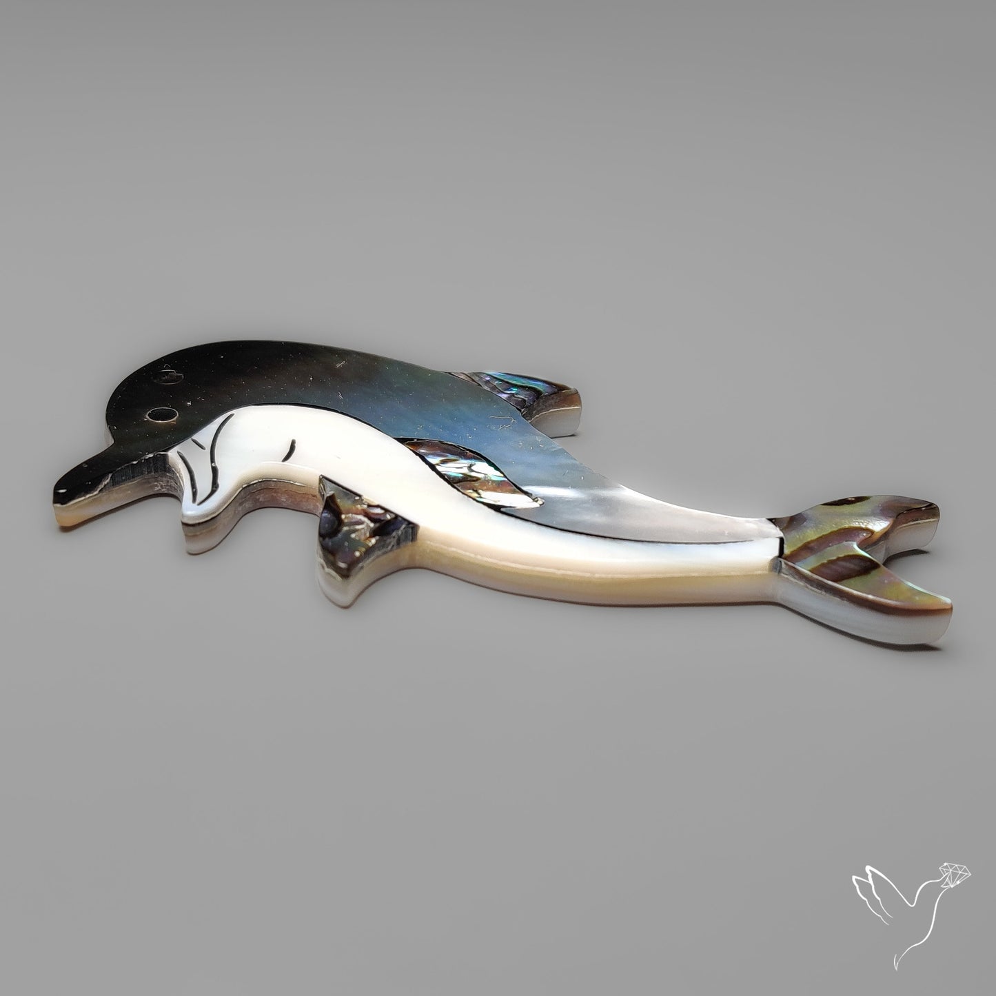 Mother Of Pearl And Abalone Shell Inlay Dolphin Carving