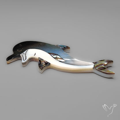 Mother Of Pearl And Abalone Shell Inlay Dolphin Carving