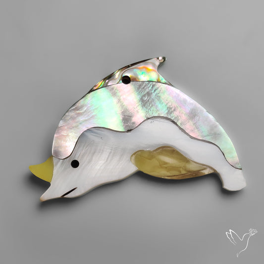 Mother Of Pearl And Abalone Shell Inlay Dolphin Carving