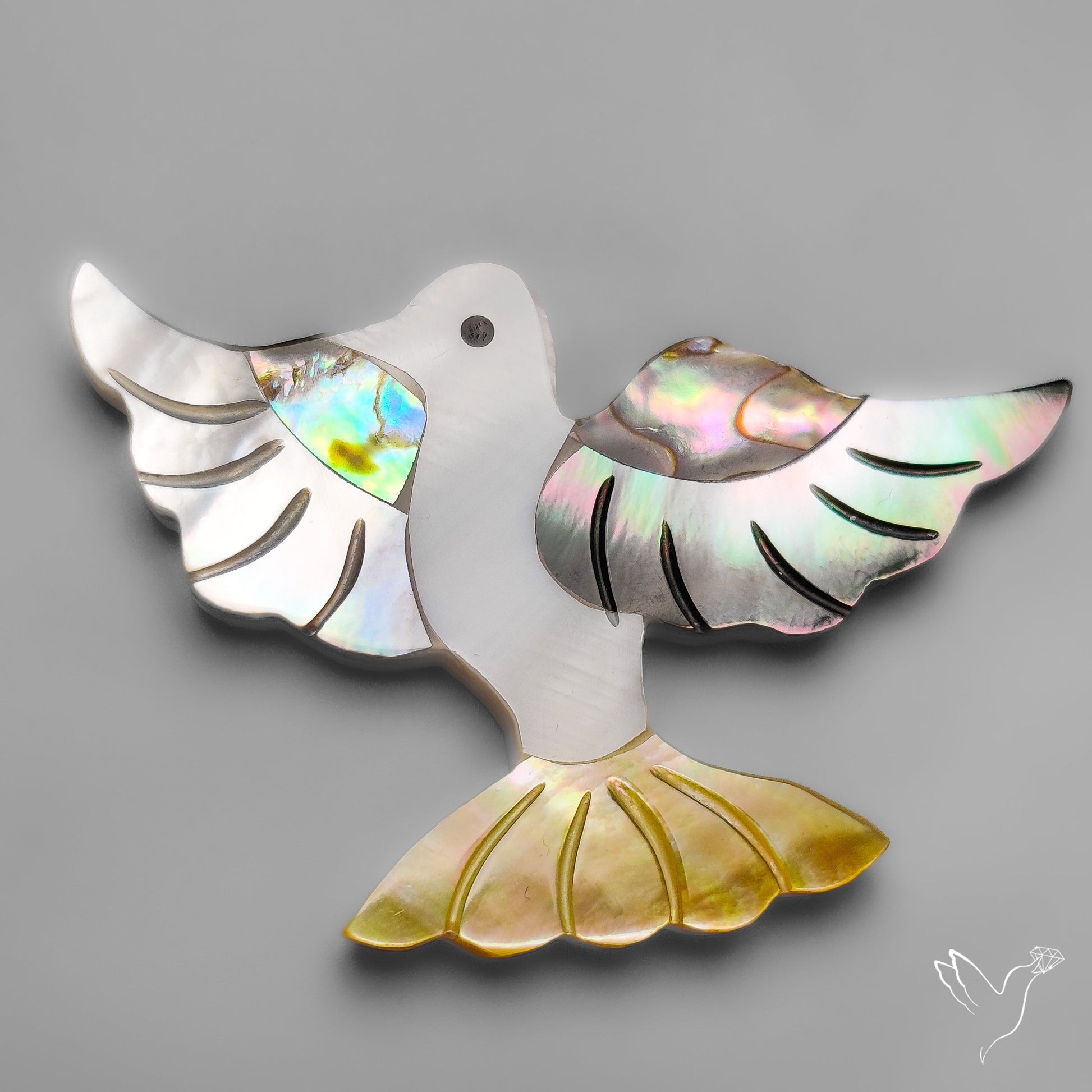 Mother Of Pearl And Abalone Shell Inlay Bird Carving