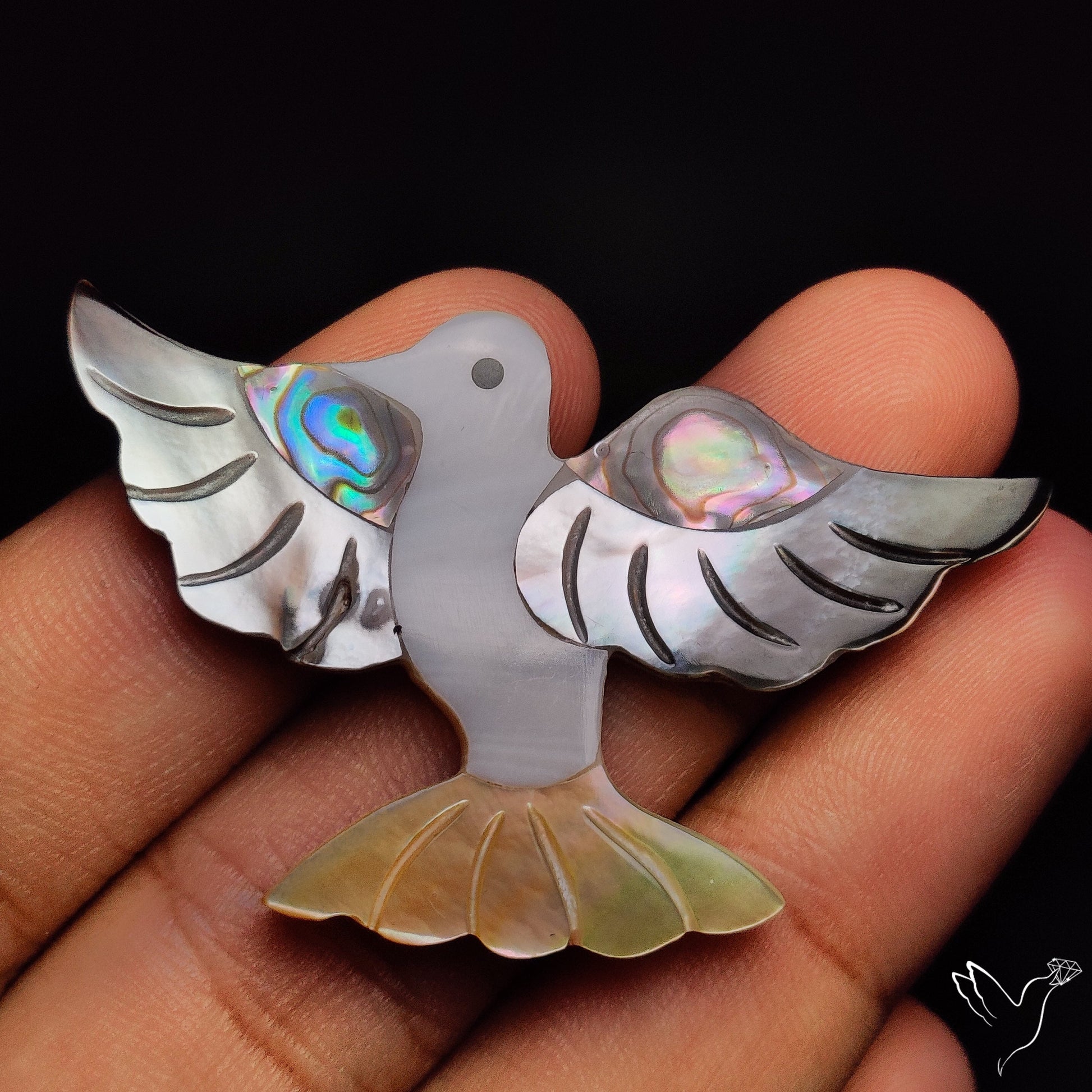 Mother Of Pearl And Abalone Shell Inlay Bird Carving