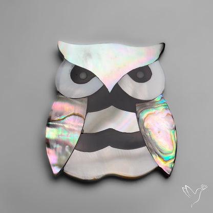 Mother Of Pearl And Abalone Shell Inlay Owl Carving