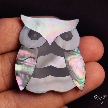 Mother Of Pearl And Abalone Shell Inlay Owl Carving