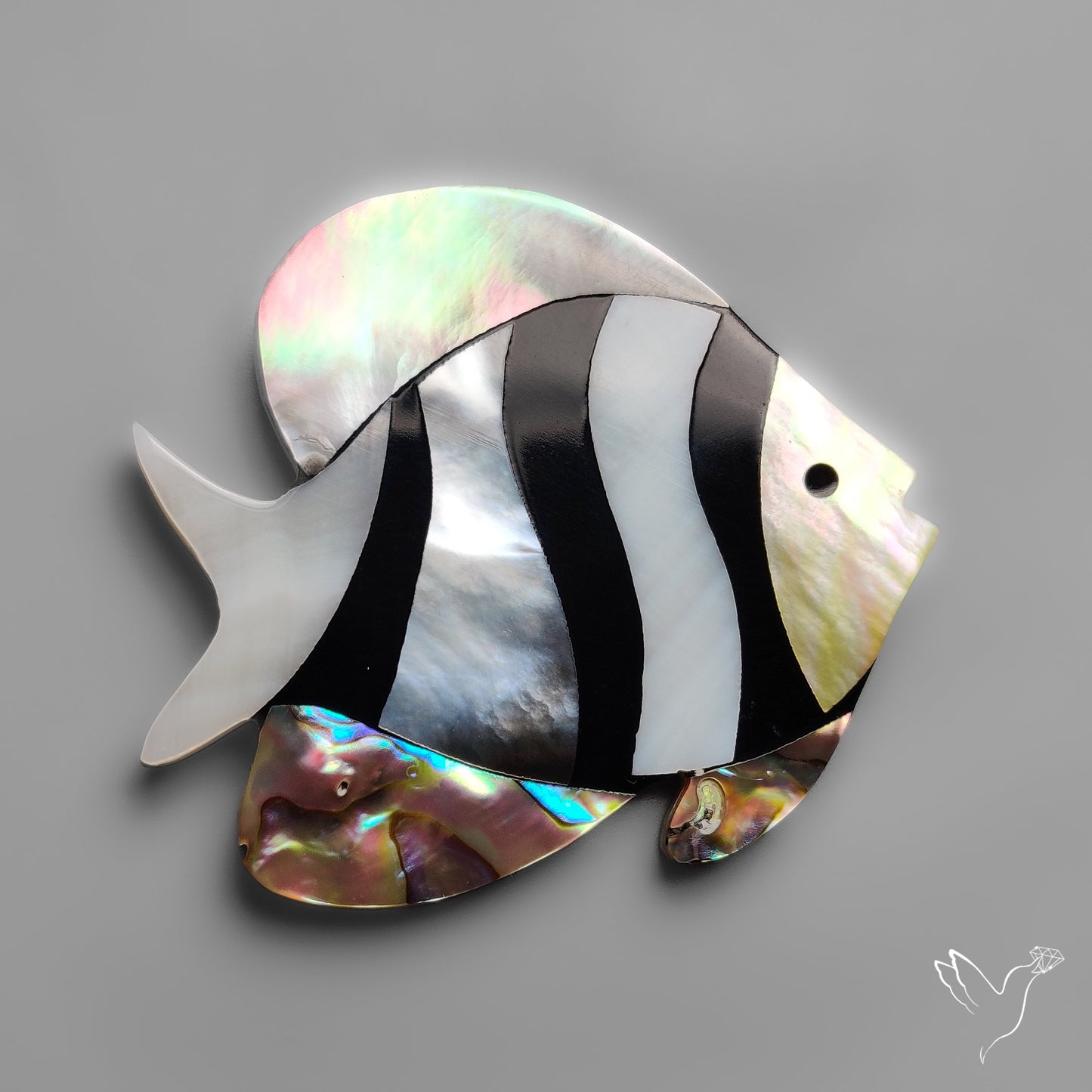 Mother Of Pearl And Abalone Shell Inlay Fish Carving