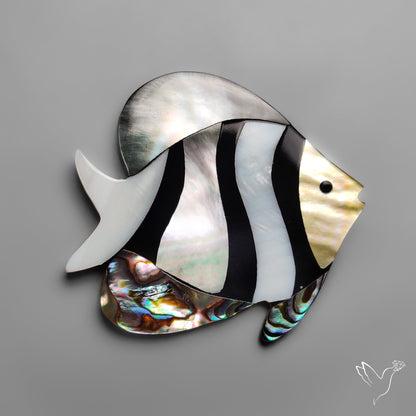 Mother Of Pearl And Abalone Shell Inlay Fish Carving