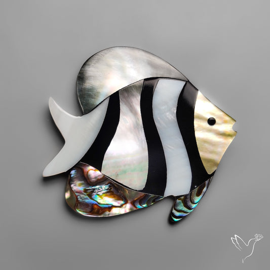 Mother Of Pearl And Abalone Shell Inlay Fish Carving
