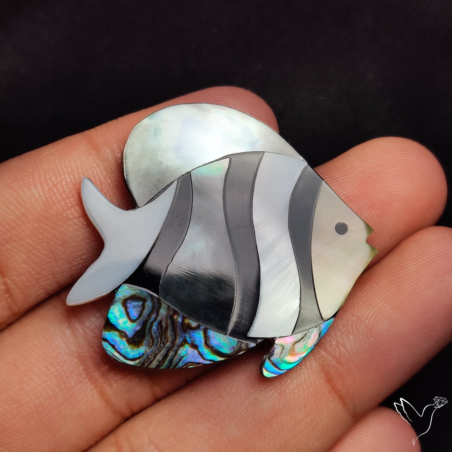 Mother Of Pearl And Abalone Shell Inlay Fish Carving